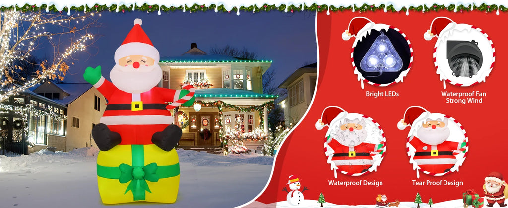 COMIN 7 Ft Christmas Indoor/Outdoor Party Decorations Santa Claus Figurine with LED Lights for Garden Lawn & Yard Blow Decor