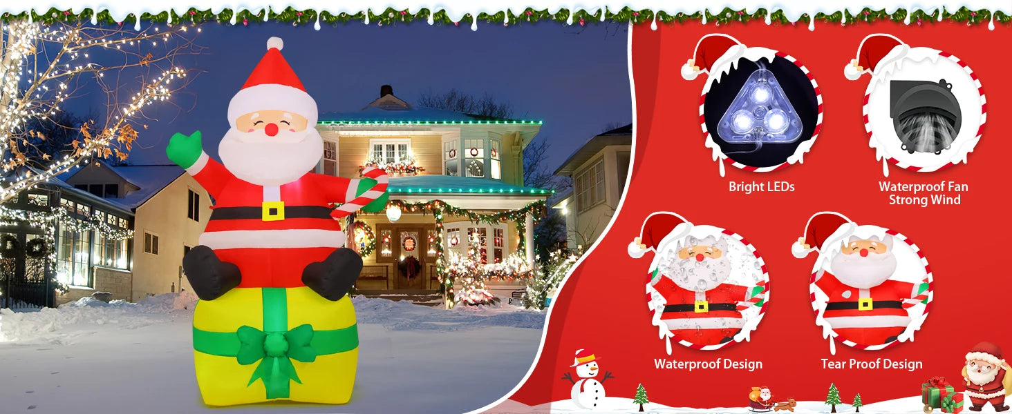 COMIN 7 Ft Christmas Indoor/Outdoor Party Decorations Santa Claus Figurine with LED Lights for Garden Lawn & Yard Blow Decor
