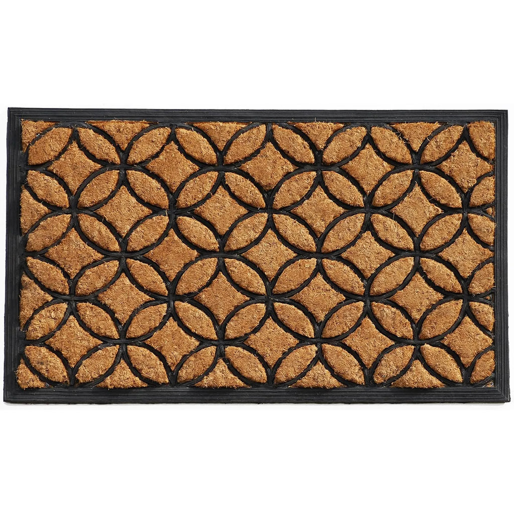 HMS 24\" X 36\" Geometric Outdoor Coir and Rubber Door Mat Black and Natural-Durable Indoor/Outdoor Mat for Home or Office
