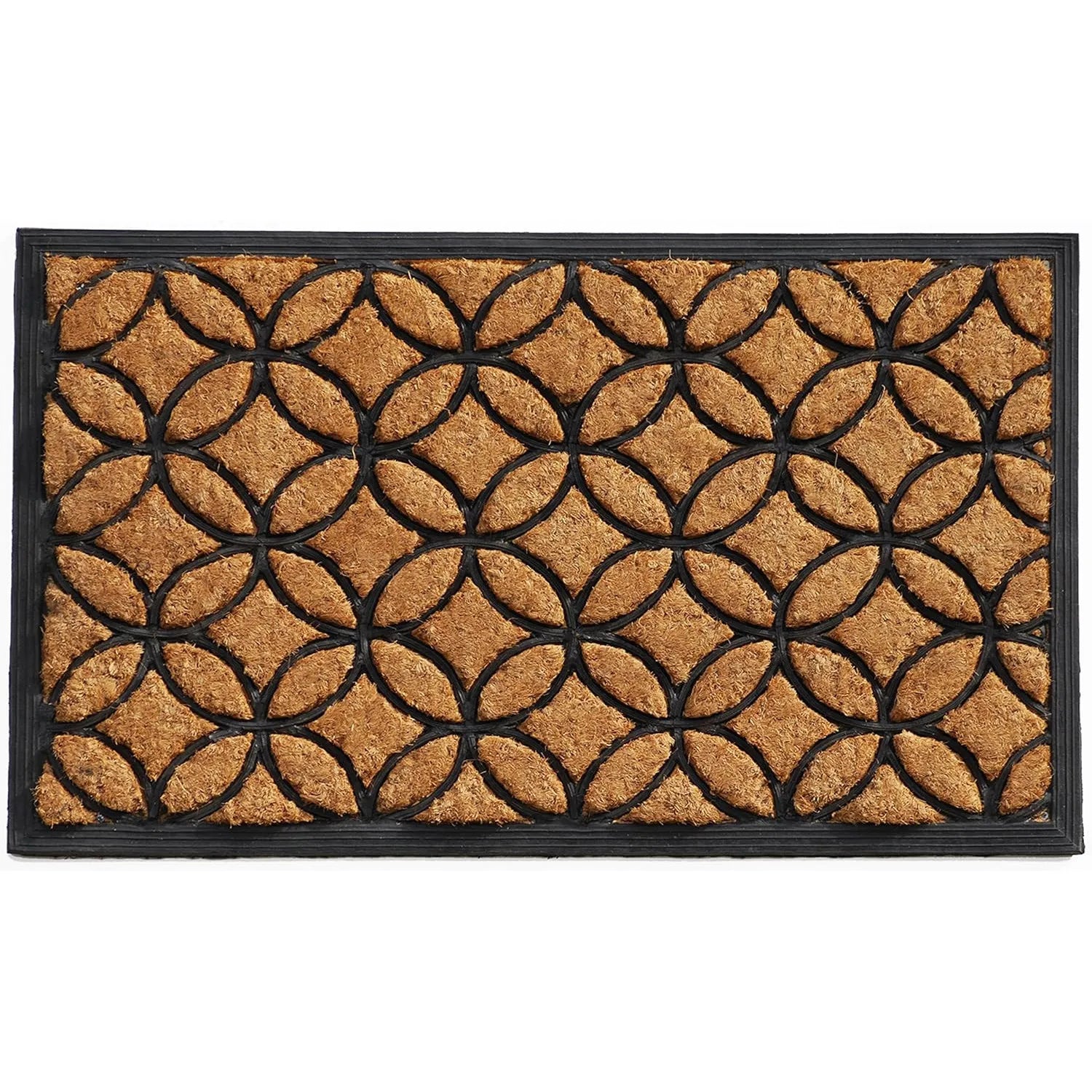 HMS 24\" X 36\" Geometric Outdoor Coir and Rubber Door Mat Black and Natural-Durable Indoor/Outdoor Mat for Home or Office