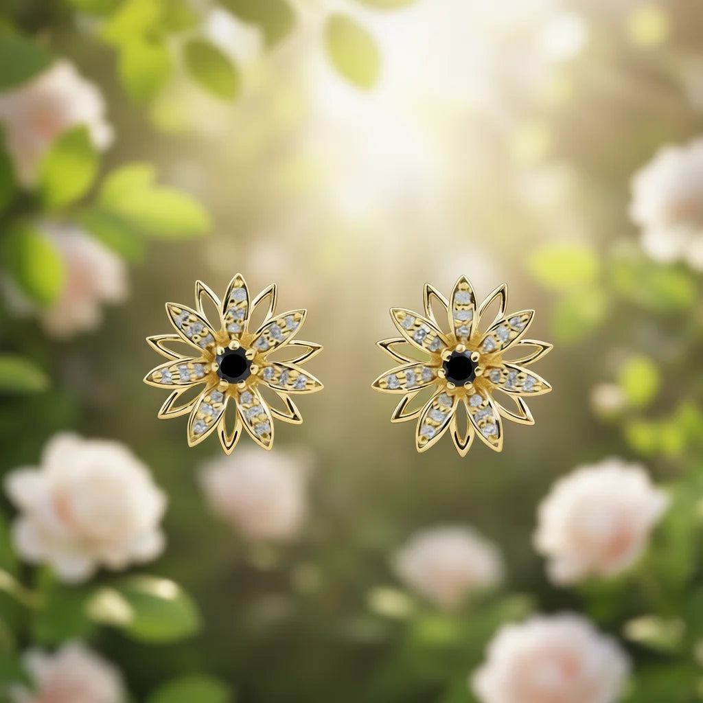 E4033 White Gold Flower Stud Earrings With Round Zircon Prong Setting For Women Classic Fashion Jewelry