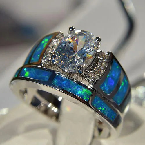 H074 Women's Silver Engagement Ring Oval Cut Diamond Geometric Channel Setting Fine Jewelry