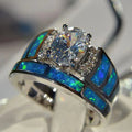 H074 Women's Silver Engagement Ring Oval Cut Diamond Geometric Channel Setting Fine Jewelry
