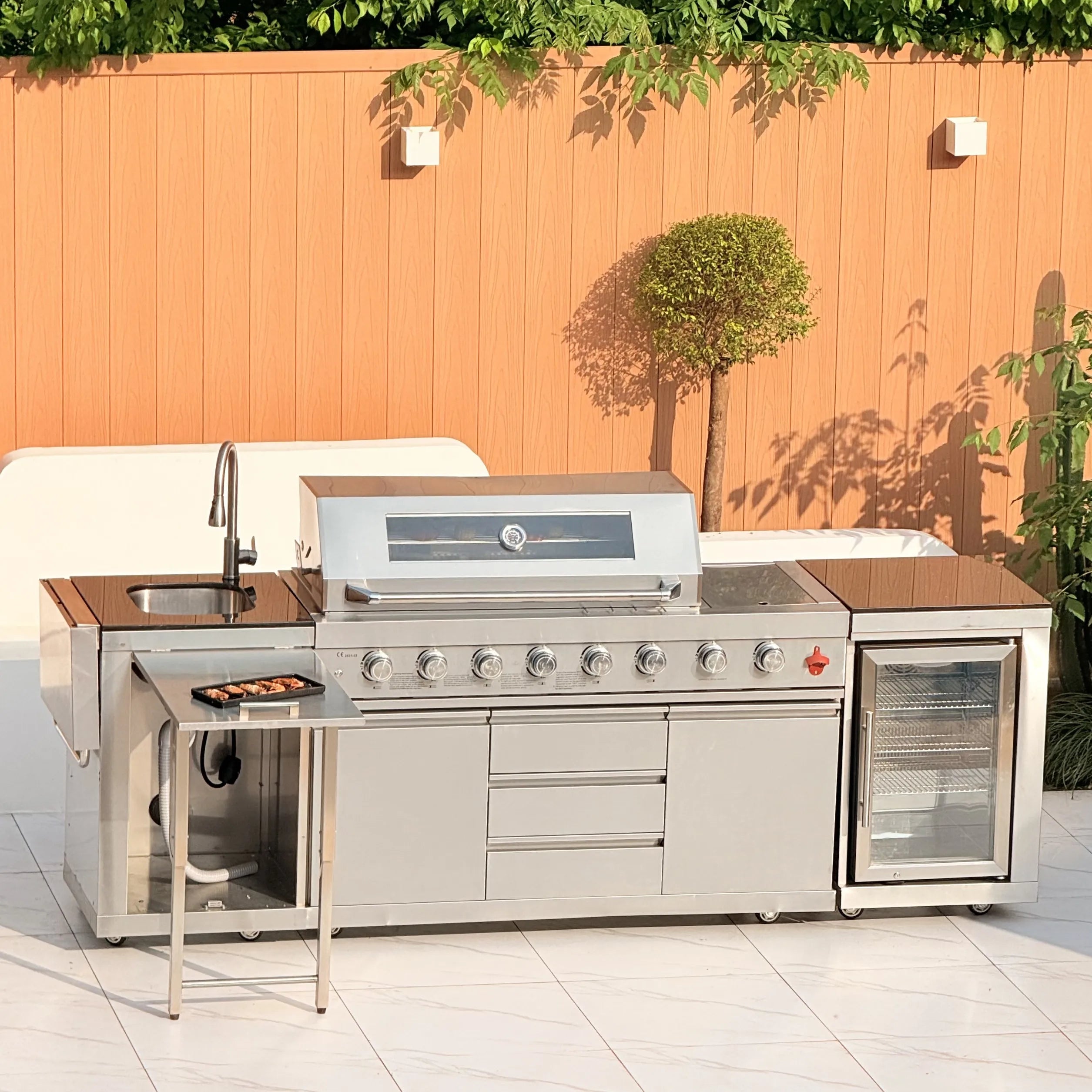 USA Warehouse In-Stock 304 Stainless Steel BBQ Gas Grill Station , Fitted Outdoor Garden Kitchen Setup Ideal for Gatherings
