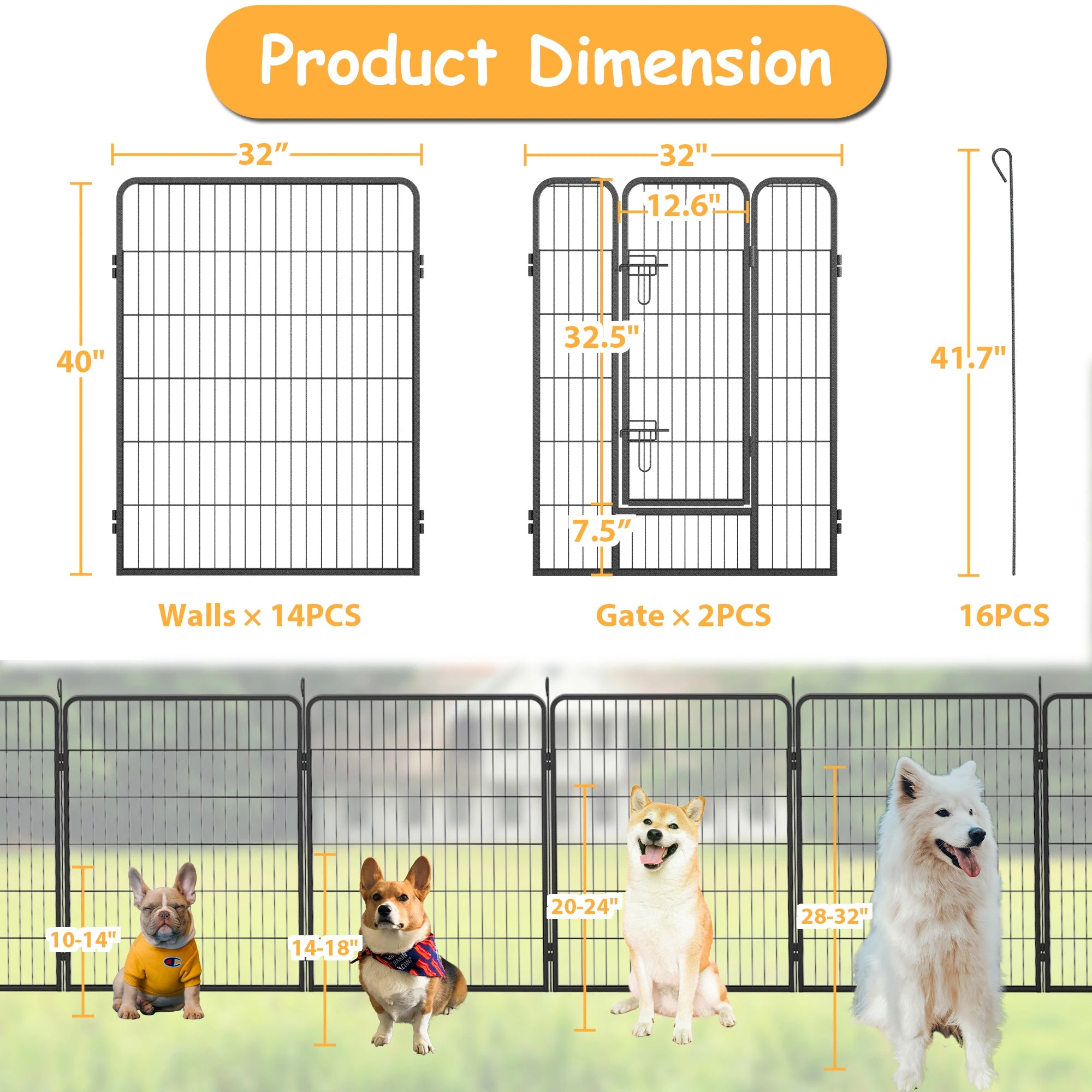 Dog Playpen Outdoor 16 Panels Dog Pen 40" Height Dog Fence Exercise Pen with Doors for Large Medium Small Dogs