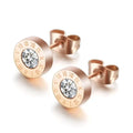 Showfay  Luxury Hypoallergenic  Stainless Steel Zircon Roman Numerals Stud Earrings for Women Man Jewelry