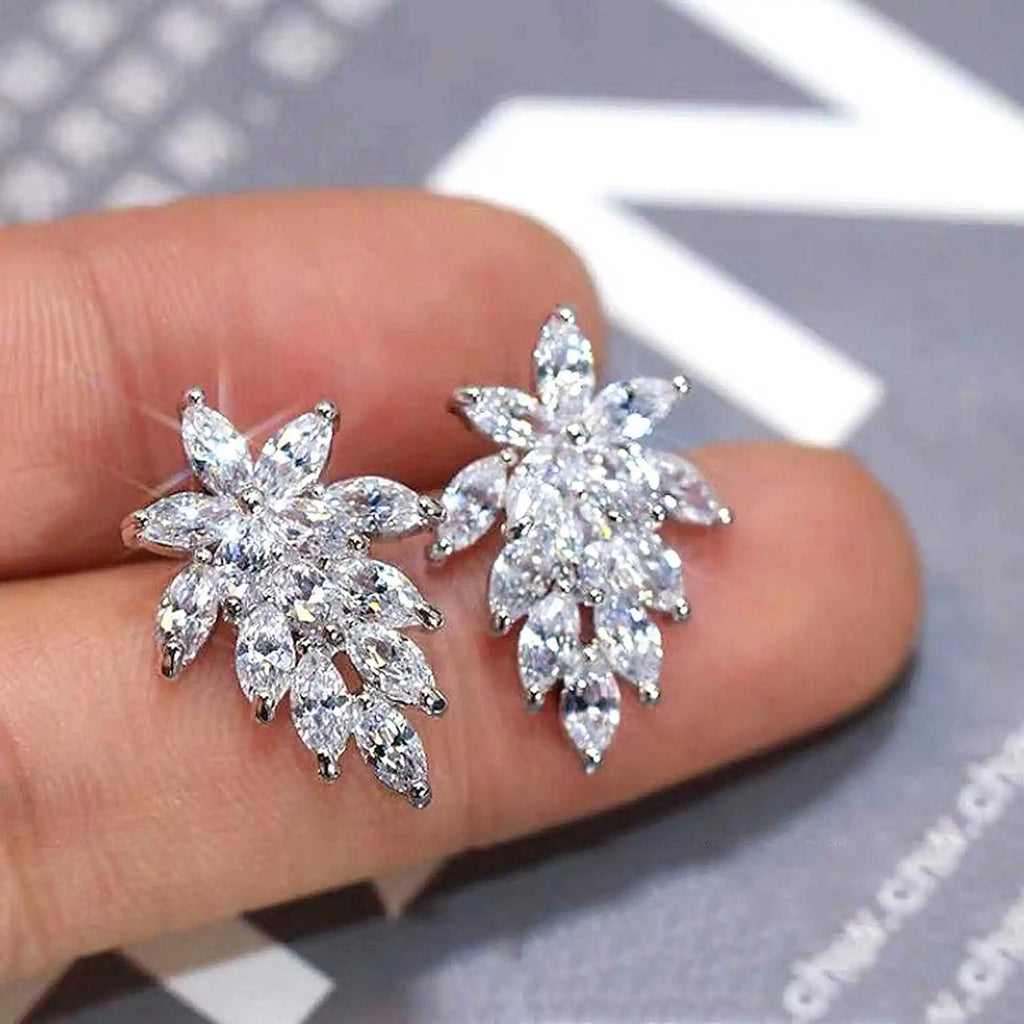 Sls Flower Stud Earrings 925 Silver Crystal Rhinestone Wedding Romantic Women's Jewelry Claw Setting White Gold