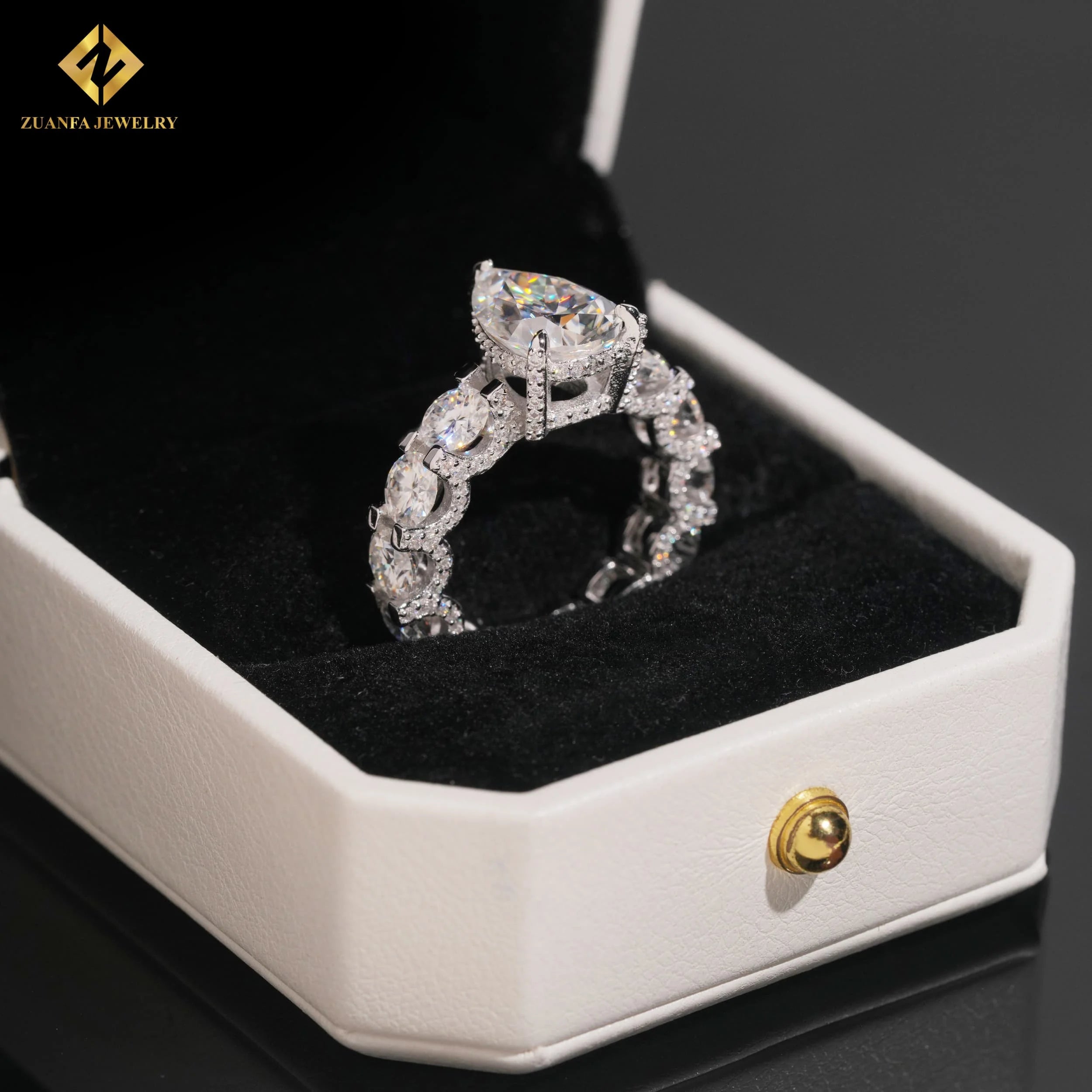 US Local Stock Warehouse Moissanite Jewelry Rings Unisex Men Women Iced Out Pear Shaped Cut Moissanite 925 Sterling Silver