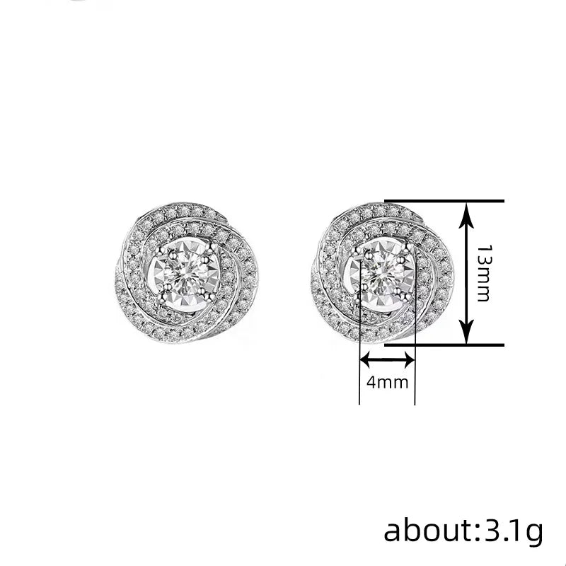E4001 White Gold Diamond Earrings Round Brilliant Cut Natural Classic Women's Jewelry