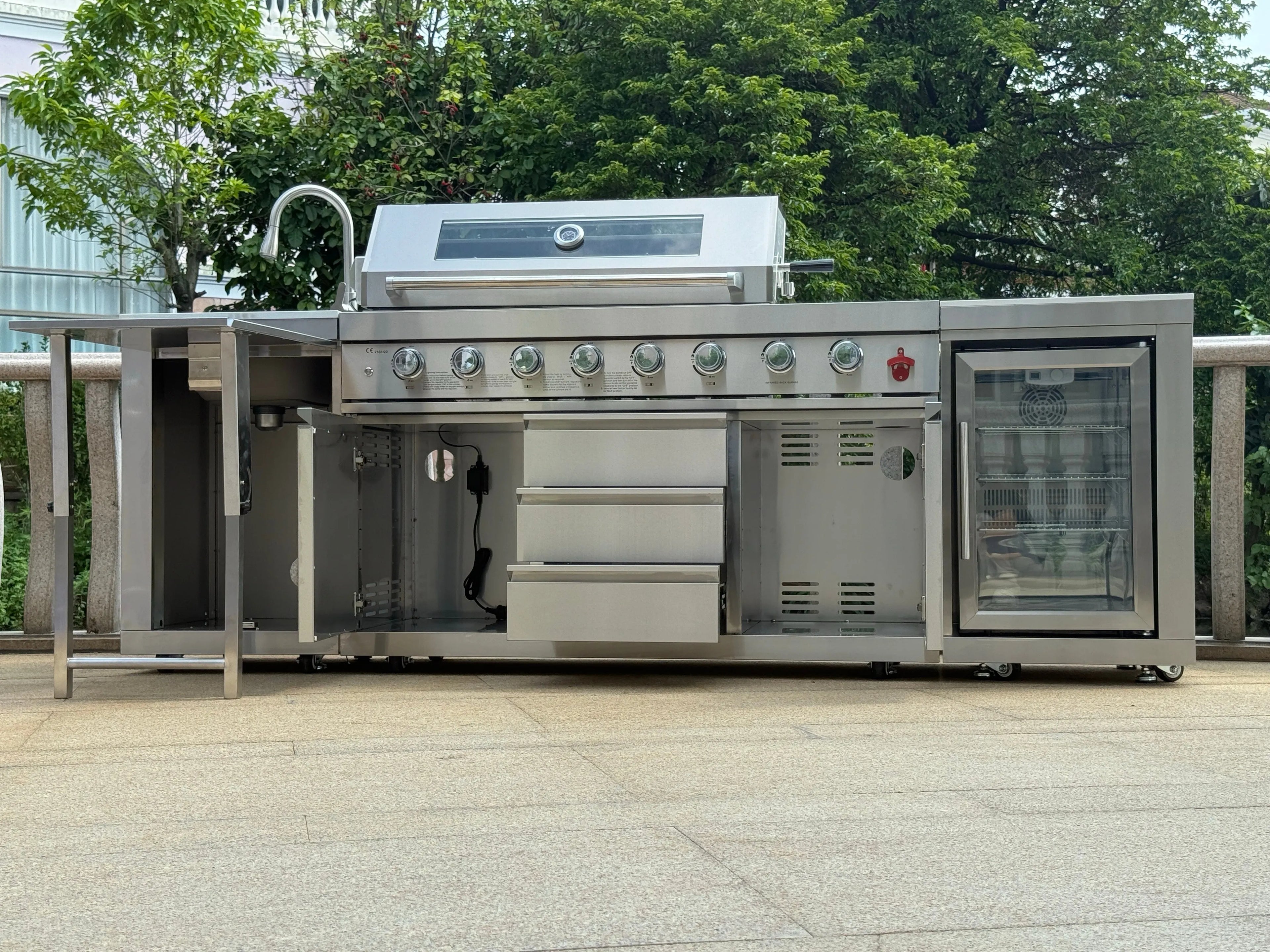 USA Warehouse In-Stock 304 Stainless Steel BBQ Gas Grill Station , Fitted Outdoor Garden Kitchen Setup Ideal for Gatherings