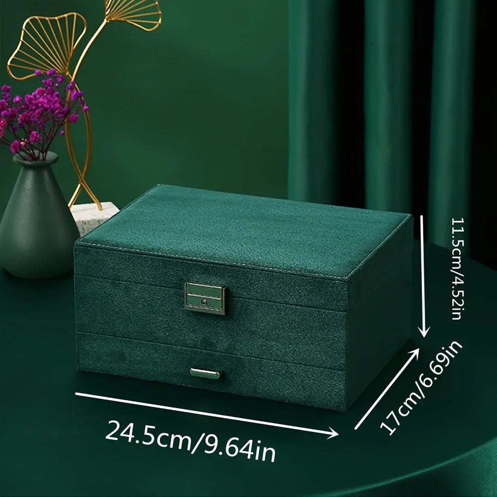 Large Capacity 3 Tier Velvet Jewelry Box Organizer Storage Case with Drawer Earring Necklace Ring Holder Elegant Gift Case
