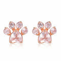 Rose Gold Plated Cat Paw Stud Earrings With Pink Crystal Heart Cut For Women Cute Animal Jewelry Gift Fashion Earrings