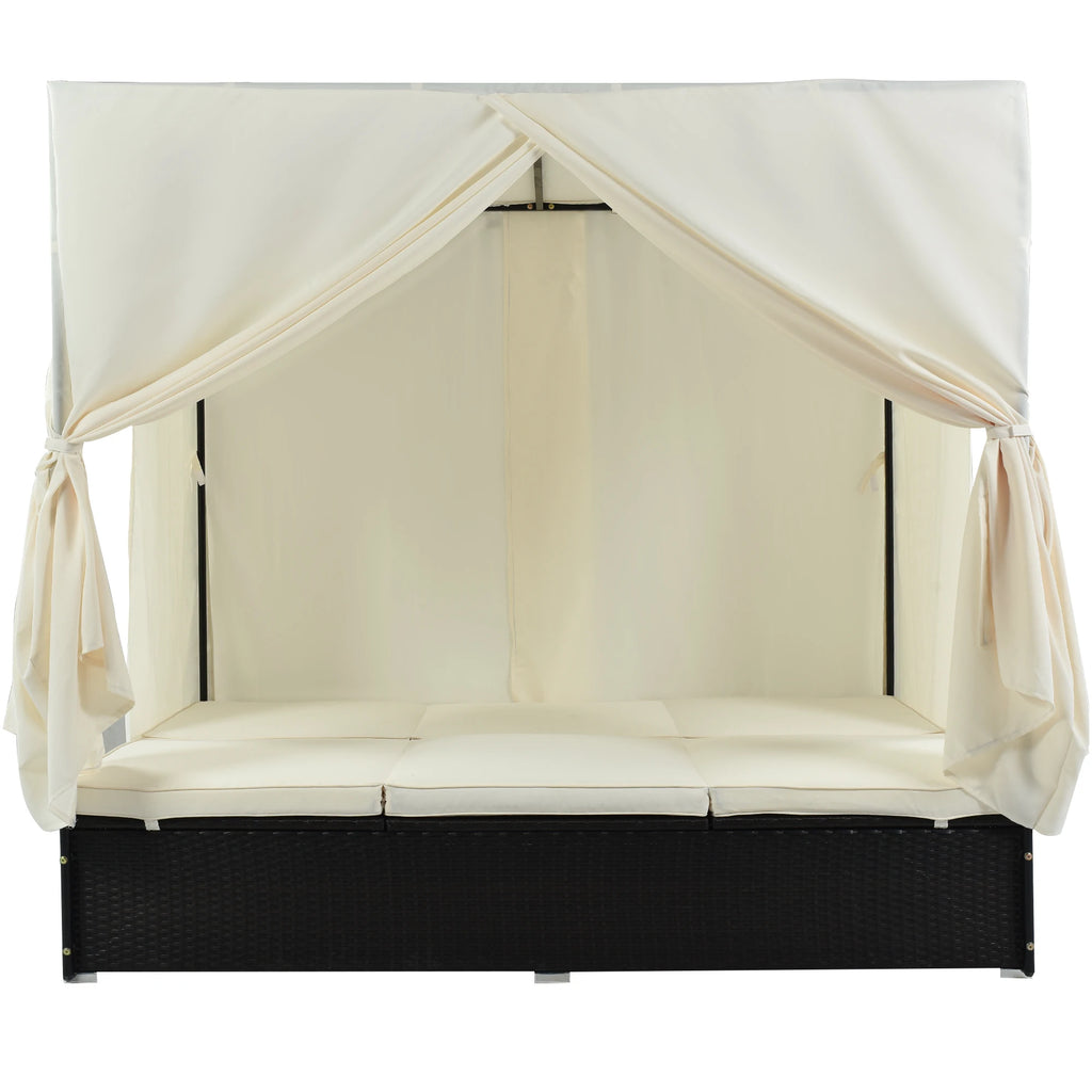 Modern Rattan Durable Luxury Outdoor Patio Sunbed Daybed with Cushions Adjustable Seats
