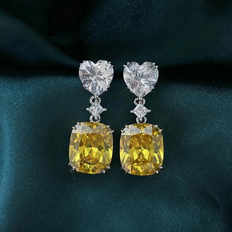 Uvde Austin Crystal Heart Drop Earrings For Women Romantic Party Jewelry Claw Setting Pink Stone Earrings