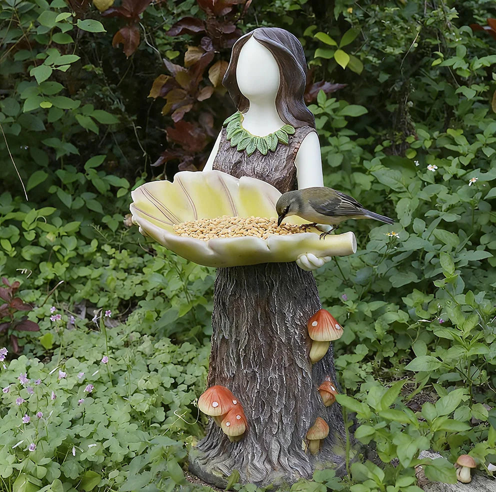 Enchanted Fairy Bird Feeder Resin Sculpture, Whimsical Garden Decor for Outdoor Patio, Magical Feeding Station for Wild Birds