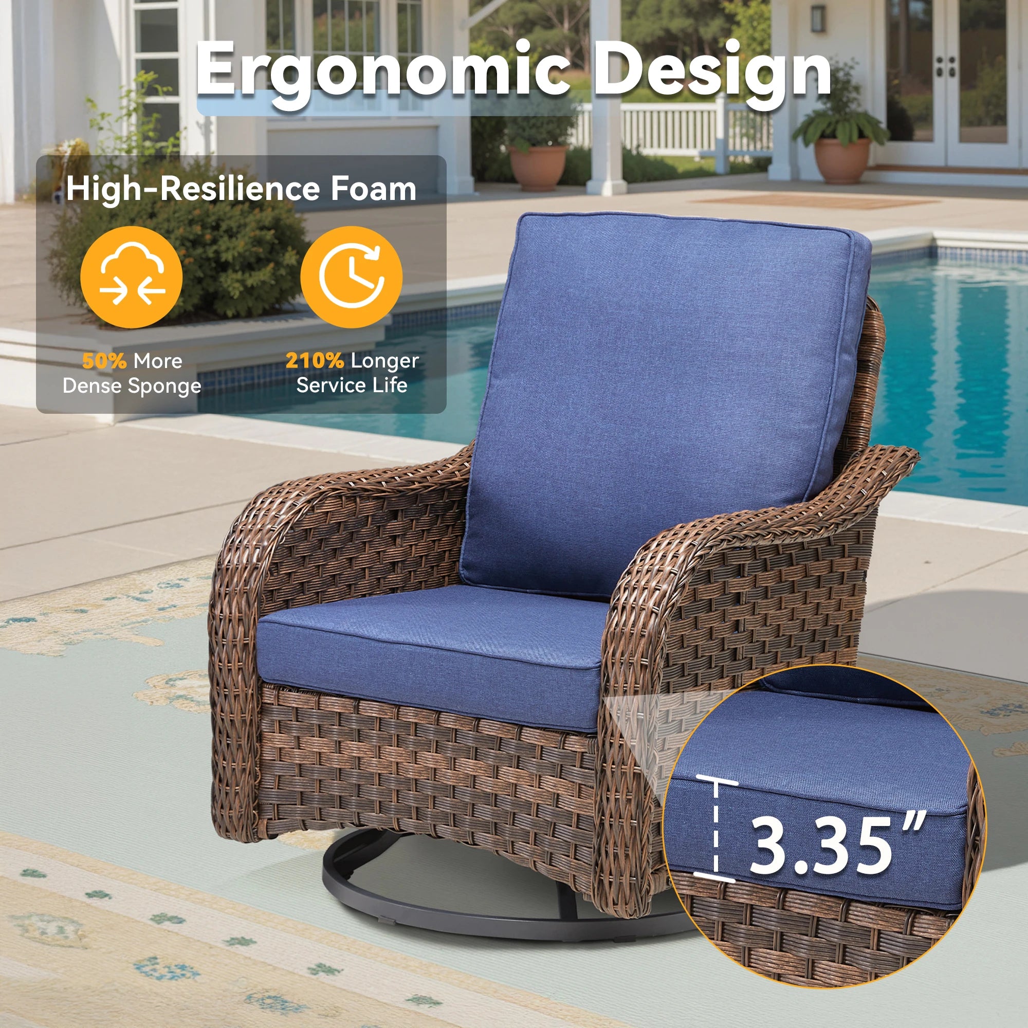 3 Pieces Durable Eco-Friendly Outdoor Furniture Set Swivel Gliders Rocker Wood Patio Bistro Side Table Porch Deck Backyard Hotel