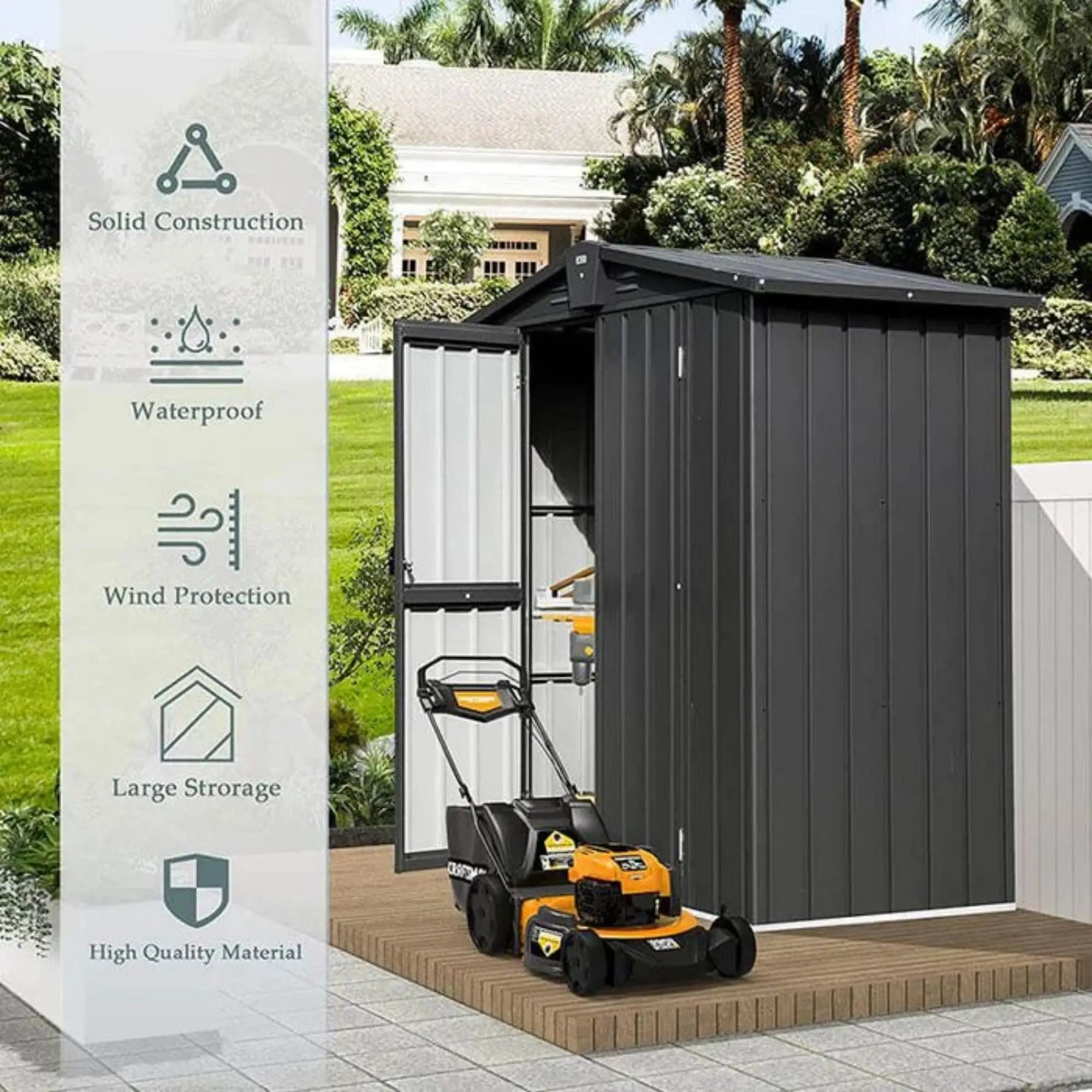 Outdoor Storage Shed Lockable Double Door Galvanized Steel Metal Tool Shed for Patio Furniture Outdoor Furniture