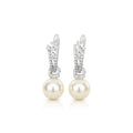 Classic Akoya Pearl Ball Shape Earrings 925 Silver Rhodium Plated Round White AAA Pave Setting Studs for Wedding Women's Jewelry