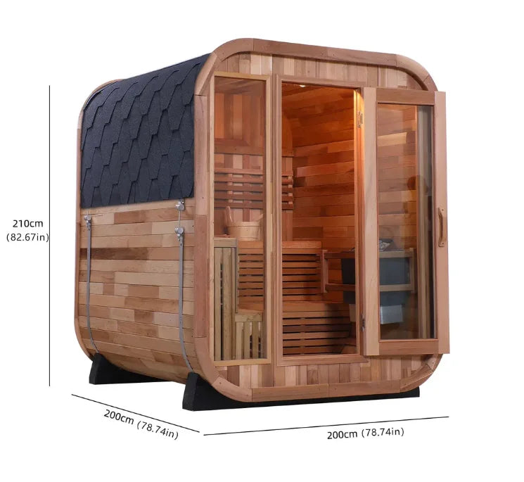 High-quality Canadian Red Cedar 2M Electric Stove Dry Steam Outdoor Rainproof Cube Sauna for Villa Garden Spa Ready delivery