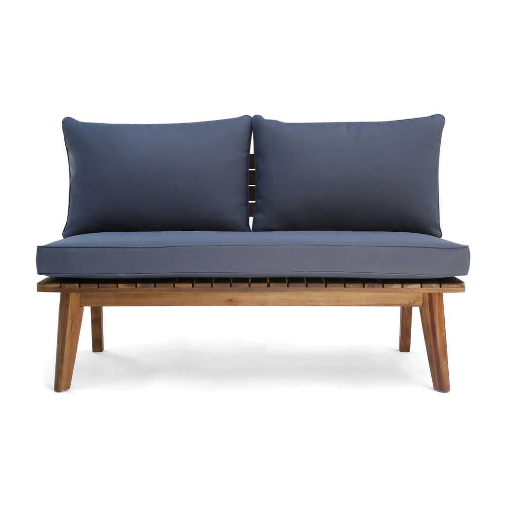 Modern Outdoor Patio Furniture Garden Set Loveseat Solid Wood & Fabric