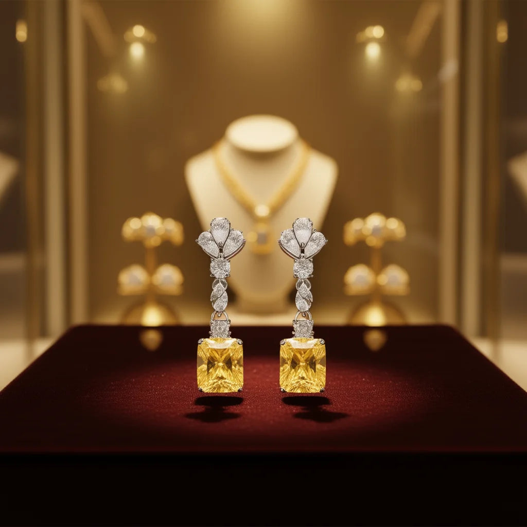 International Station Diamond Earrings Yellow Fancy Emerald Cut White Gold GIA Certified Wedding Jewelry Women's Classic Style