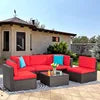 6 Pieces Patio Outdoor Living Room Furniture PE Wicker Breathable and Dirt-resistant Sectional Sofa Set