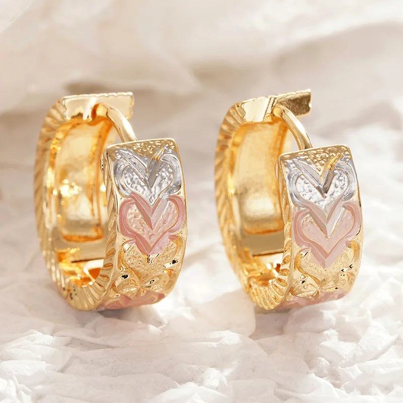 E4496 Gold Hoop Earrings With Heart Pattern Crystal Rhinestone Bezel Setting Women's Cute Everyday Wear Jewelry