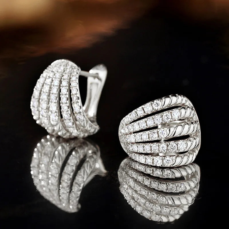 E3171 White Gold Diamond Earrings Women's Luxury Round Brilliant Cut Natural D Color Fine Jewelry