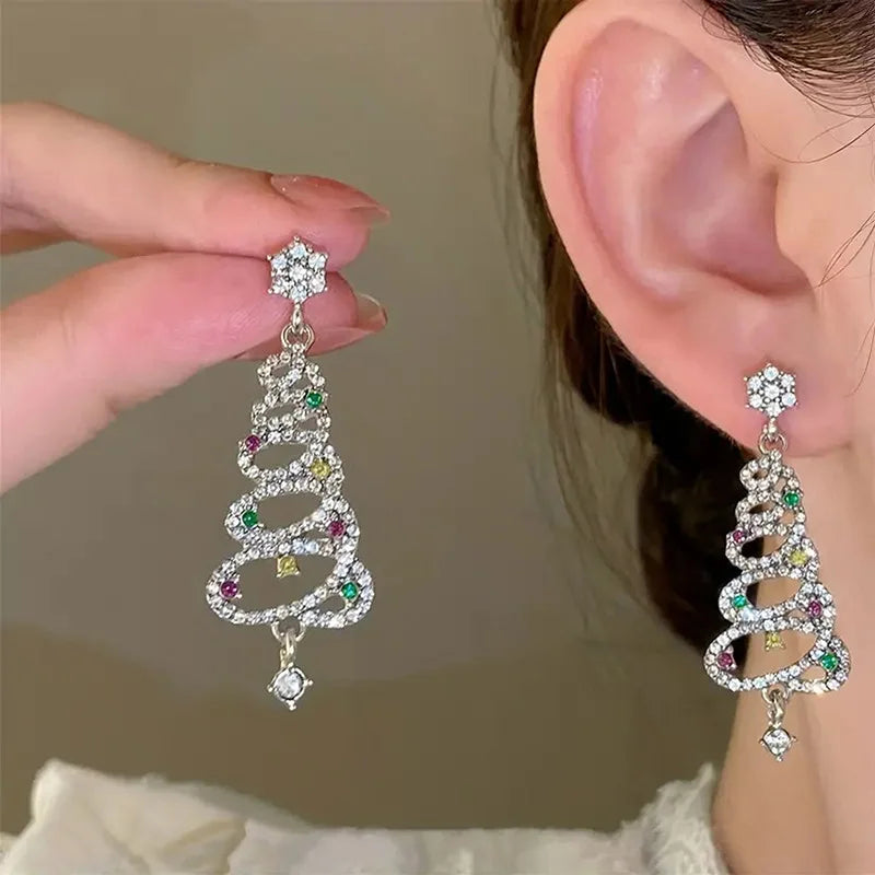 Luxury Diamond Earrings White Gold E3445 Round Brilliant Cut Natural Diamonds with Emerald Cut Side Stones Women's Party Jewelry