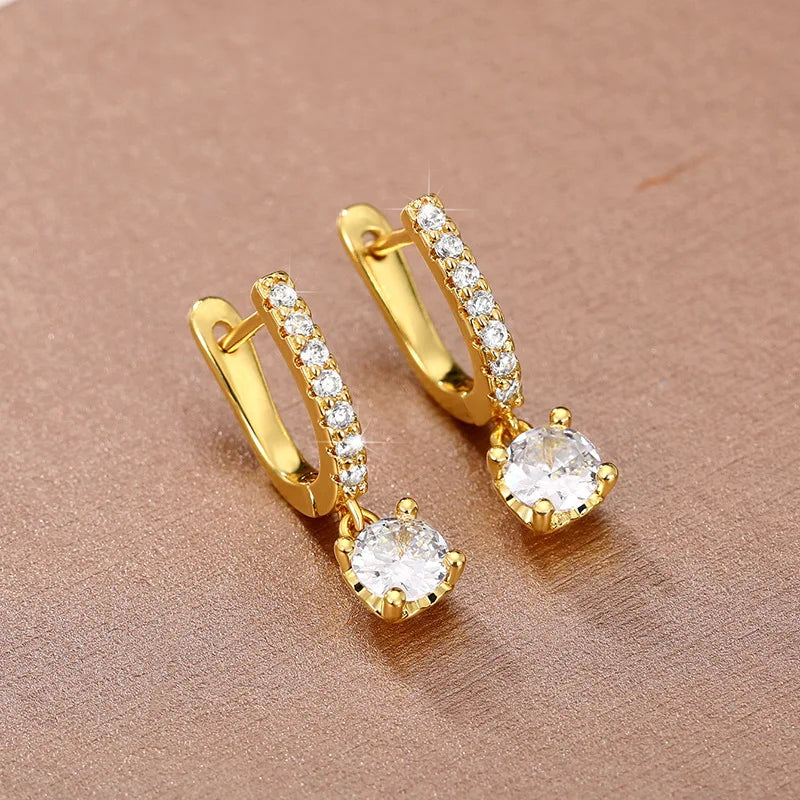 White Gold Diamond Earrings Round Brilliant Cut D Color Natural Women's Classic Engagement Jewelry