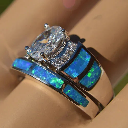 H074 Women's Silver Engagement Ring Oval Cut Diamond Geometric Channel Setting Fine Jewelry