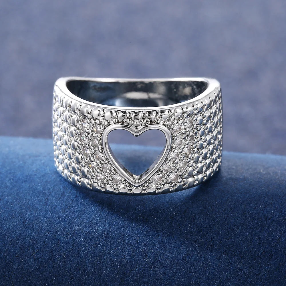 H185 Women's Cocktail Ring Heart Shape Micro Pave Rhinestone Engagement Fashion Jewelry