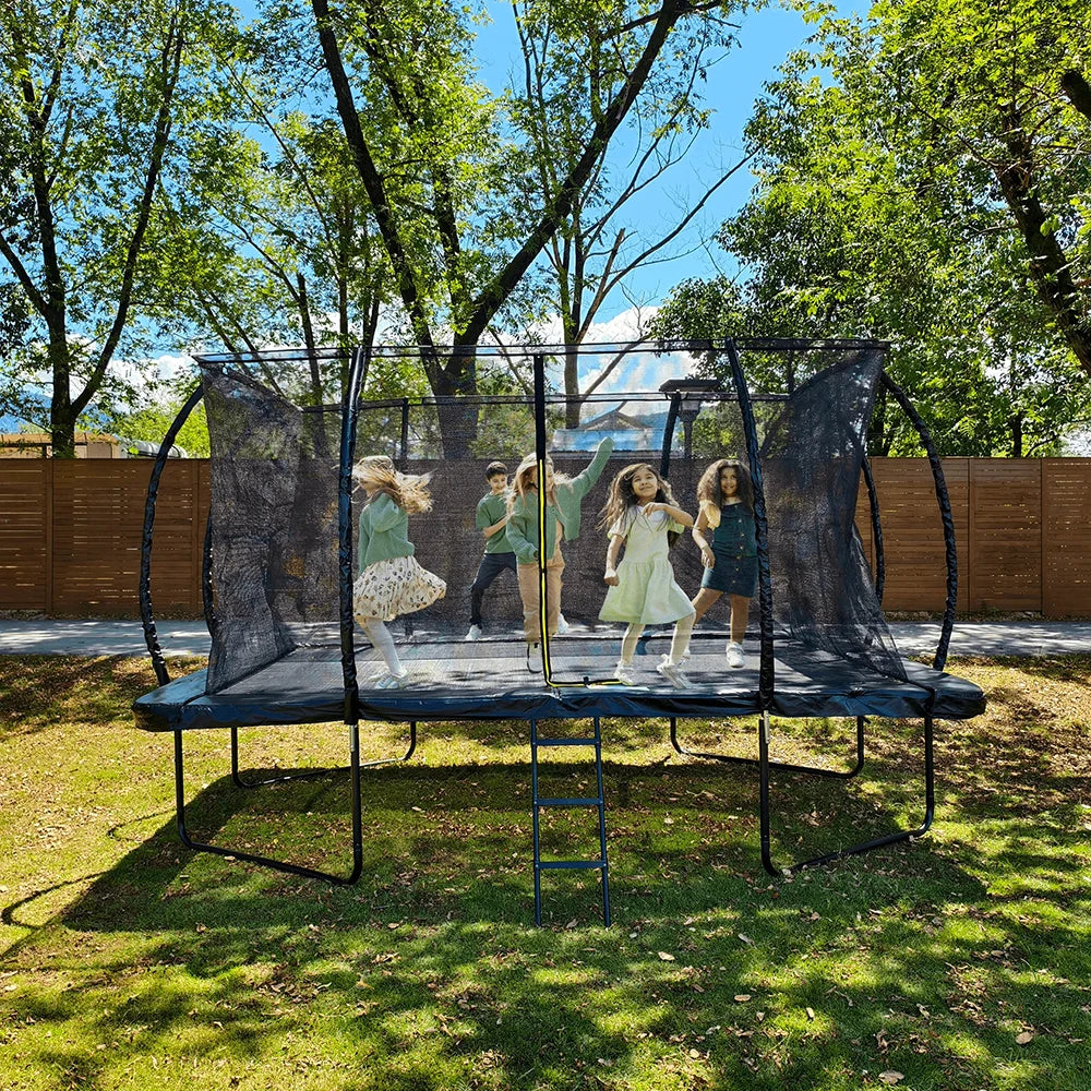Zoshine Big Outdoor Rectangular Trampoline 10x14FT Trampoline with Basketball Hoop & LED Light for Kids & Adults