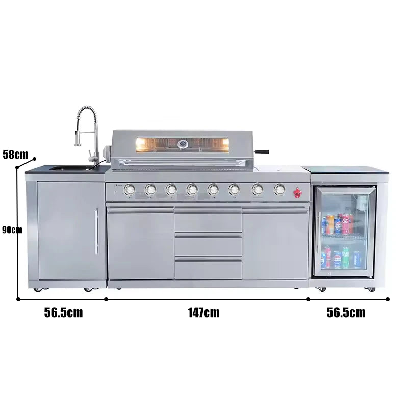 USA Warehouse In-Stock 304 Stainless Steel BBQ Gas Grill Station , Fitted Outdoor Garden Kitchen Setup Ideal for Gatherings