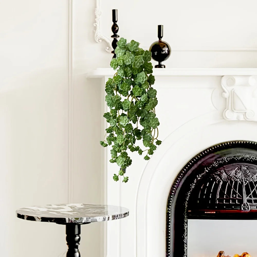 2pcs Faux Monstera & Copper Coin Grass Hanging Plants - Artificial Greenery for Indoor/Outdoor Decor, Perfect for Weddings,
