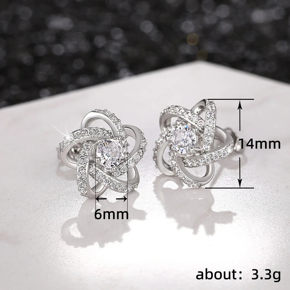 White Gold Diamond Earrings Round Brilliant Cut G Color Natural Diamonds Romantic Style Women's Wedding Jewelry Silver Base