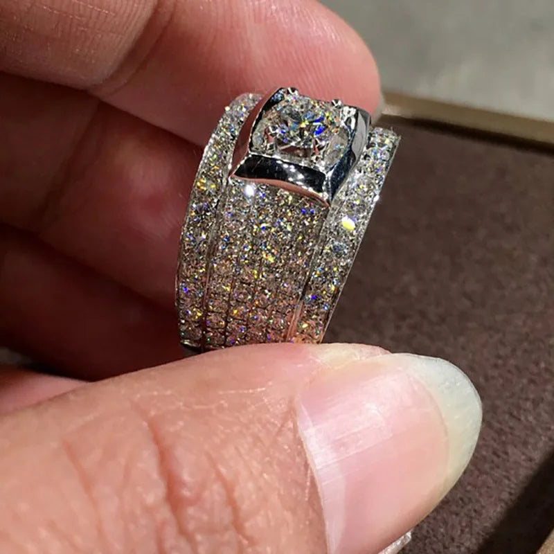 T0902 Women's White Gold Emerald Cut Diamond Ring Natural G Color Engagement Jewelry With Side Diamonds