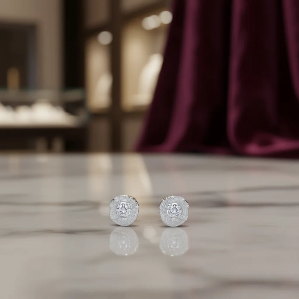 E4001 White Gold Diamond Earrings Round Brilliant Cut Natural Classic Women's Jewelry