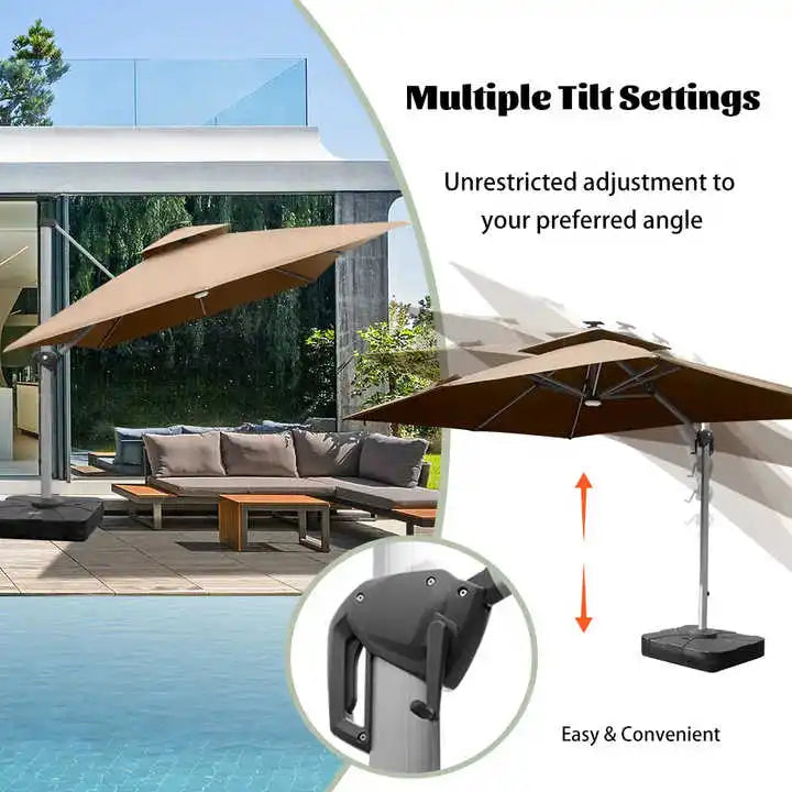 Modern Design Aluminum Wood Grain Powder Coated Pole Outdoor Parasol Umbrella for Patio Courtyard Hotel or Park Furniture