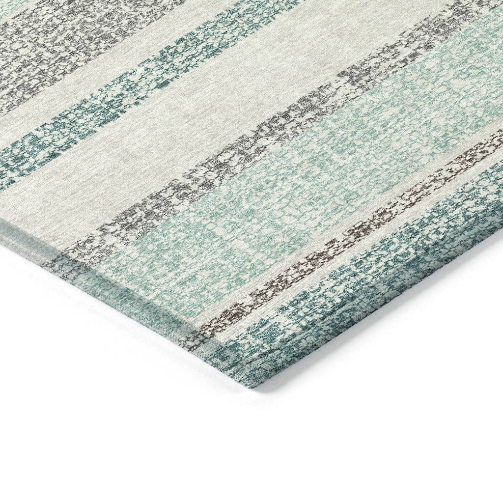 HMS 10' X 14' Teal Blue and Gray Striped Washable Indoor Outdoor Area Rug for Indoor Outdoor Use Perfect Carpet for Your Space