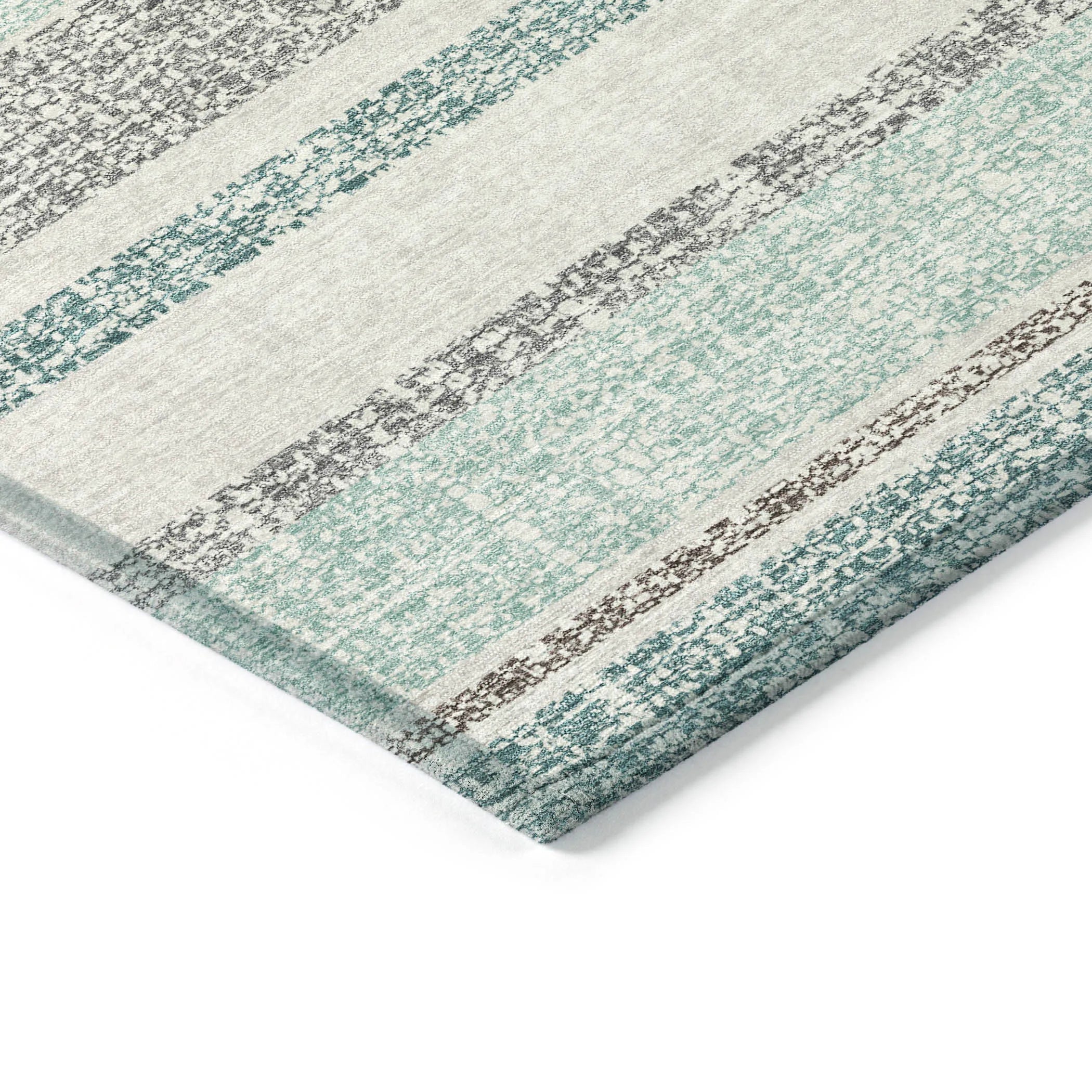 HMS 10' X 14' Teal Blue and Gray Striped Washable Indoor Outdoor Area Rug for Indoor Outdoor Use Perfect Carpet for Your Space