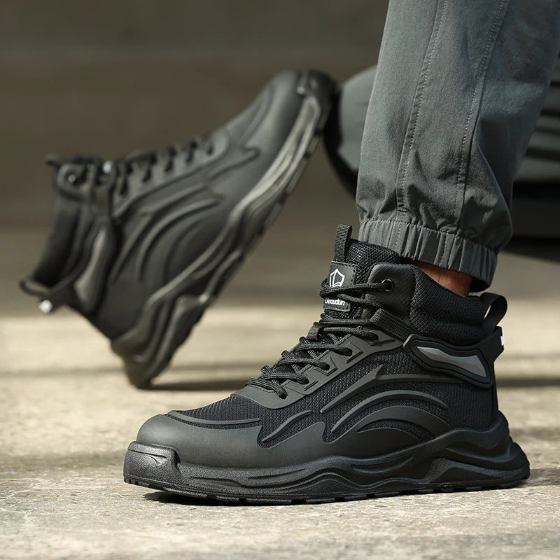 LANOUDUN Puncture-resistant All Season High-top Men Shoes Fly Knit Steel Toe Cap Work Safety