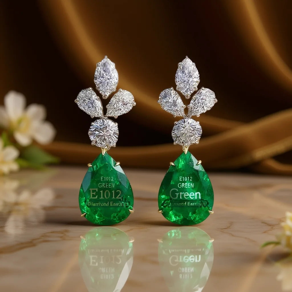 E1012 Green Diamond Earrings Women's Luxury Party Jewelry Pear Cut Natural Diamond Studs