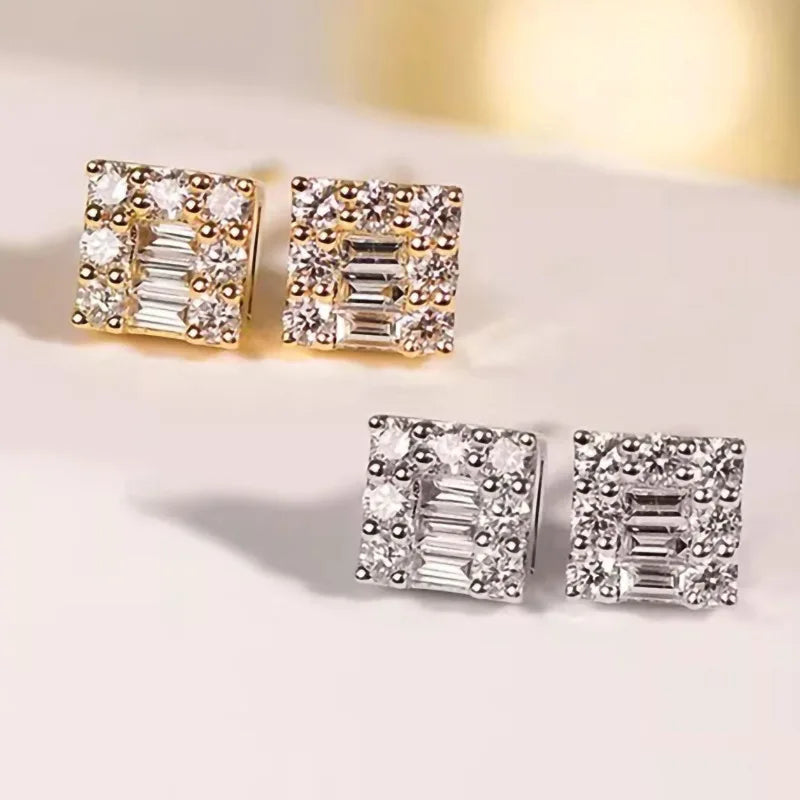 White Gold Diamond Earrings Baguette Cut G Color Natural Diamonds Classic Style Women's Wedding Jewelry