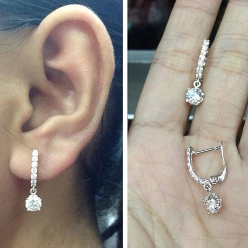 White Gold Diamond Earrings Round Brilliant Cut D Color Natural Women's Classic Engagement Jewelry