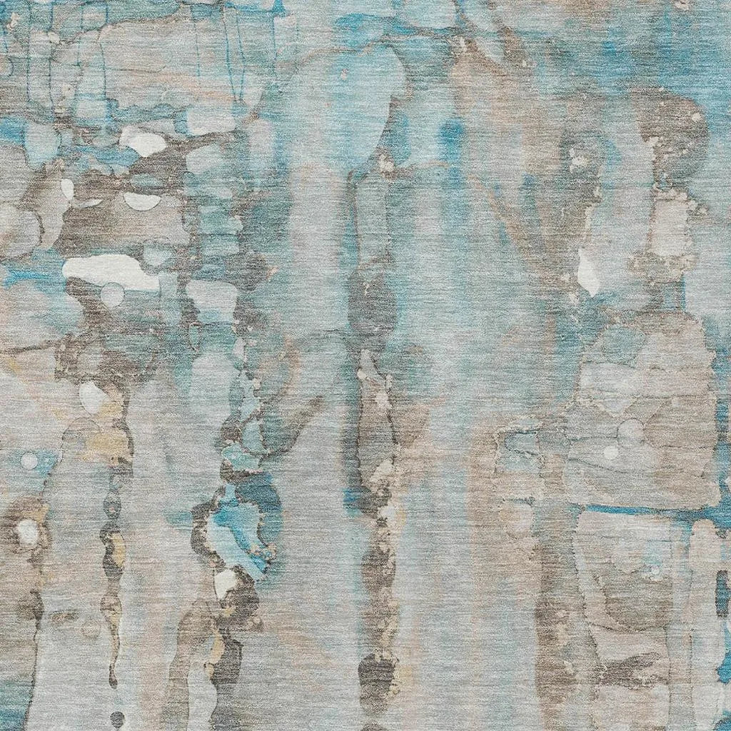 HMS 8' X 10' Teal Blue and Ivory Abstract Indoor Outdoor Area Rug Washable Set