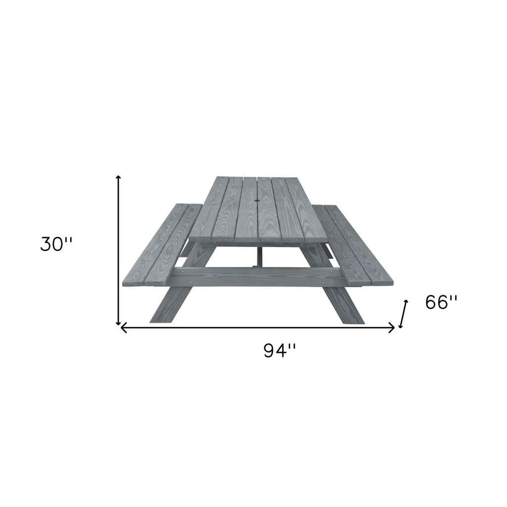 hms 94" Gray Solid Wood Outdoor Picnic Table with Umbrella Hole