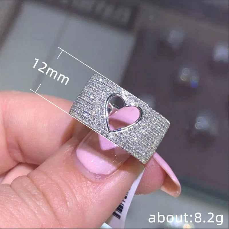 H185 Women's Cocktail Ring Heart Shape Micro Pave Rhinestone Engagement Fashion Jewelry