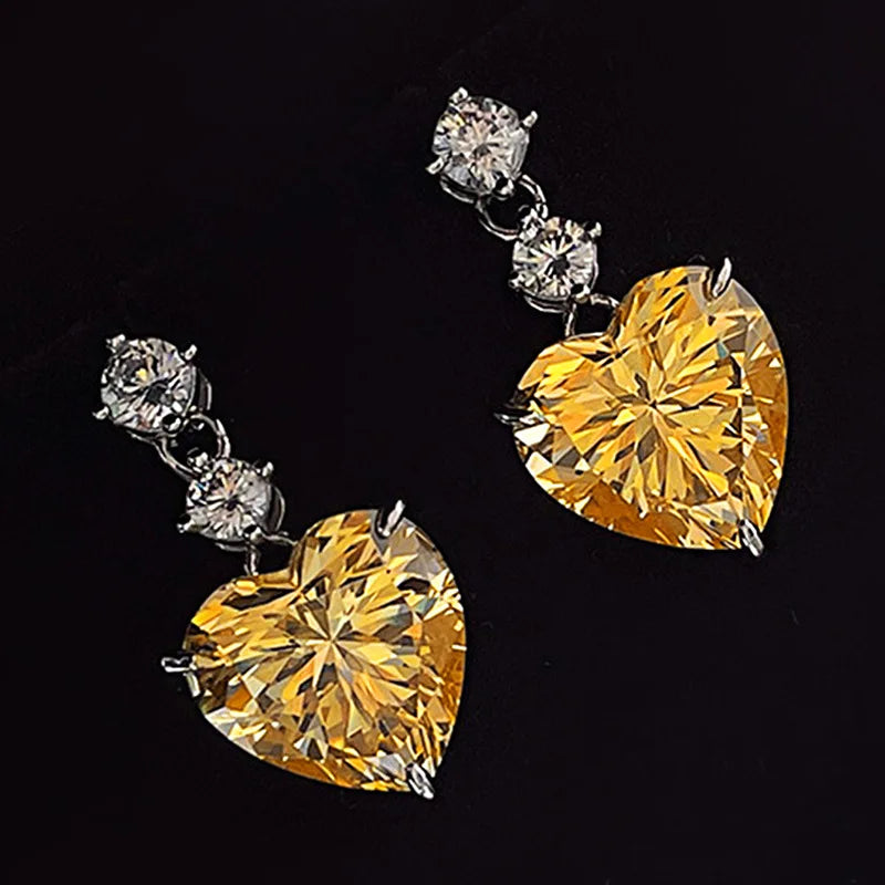 E3675 Yellow Gold Plated 925 Silver Heart Drop Earrings With Claw Setting For Women Wedding Romantic Crystal Jewelry