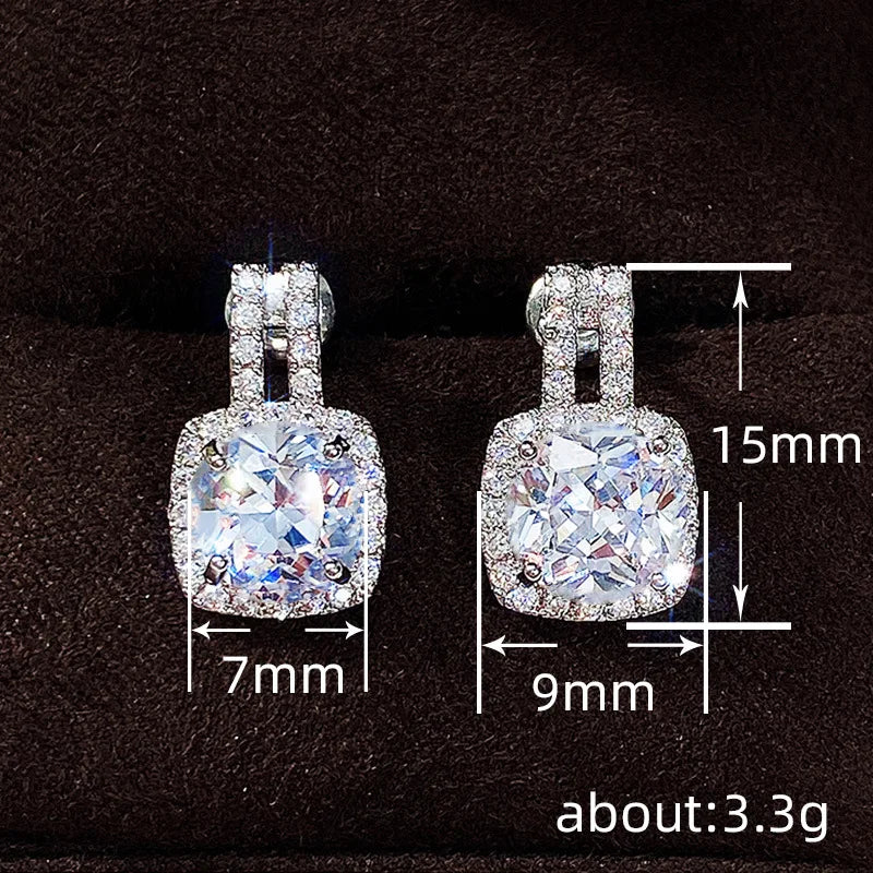 White Gold Princess Cut Zircon Stud Earrings Geometric Claw Setting Classic Women's Wedding Jewelry
